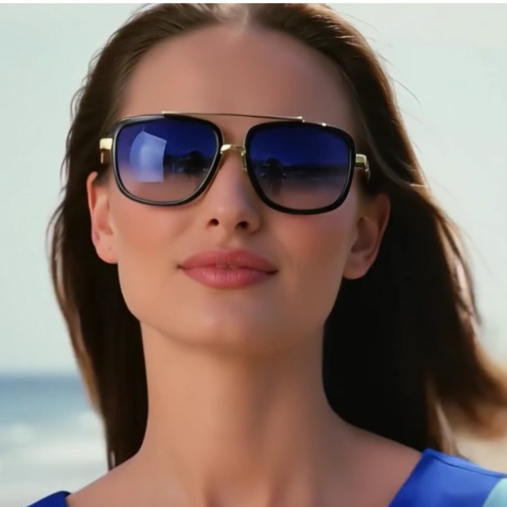 Fashion Women Sunglasses Oceanic Blue Lens Rectangular Luxury Beach Shades Gafas